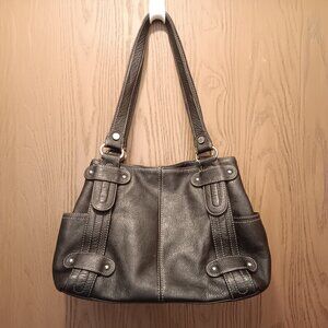 Tignanello leather multi pocket compartment double handles shoulder bag purse